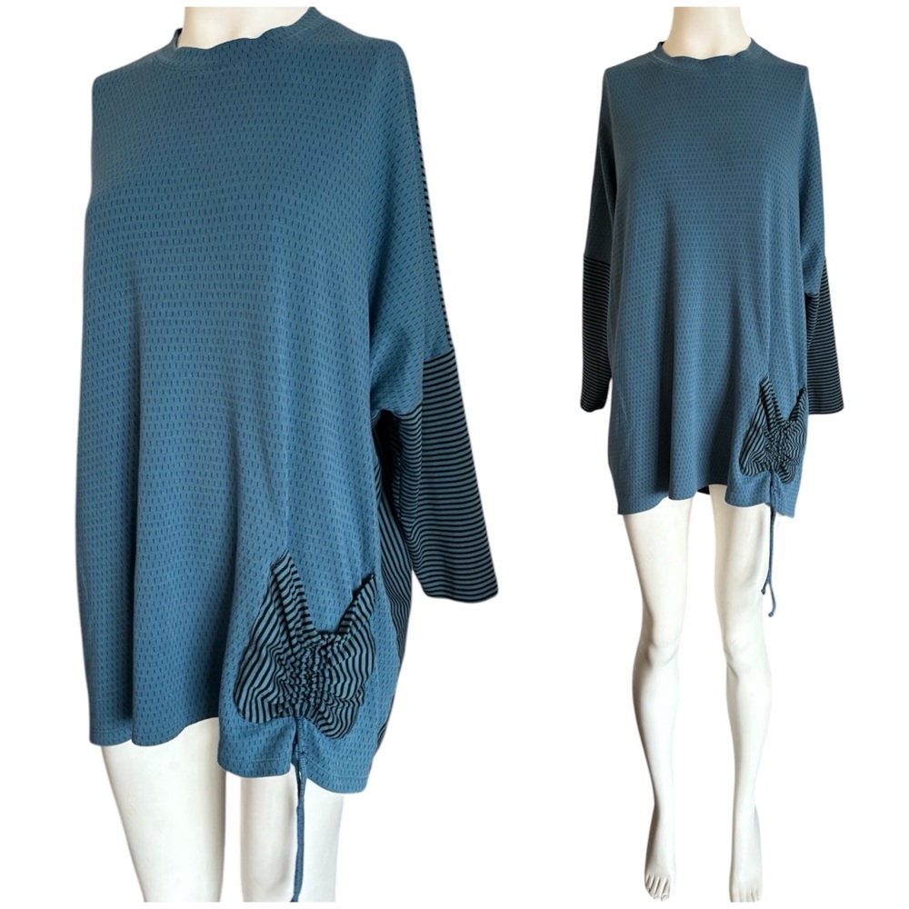IRIDIUM Turquoise Blue & Black Mixed Pattern Boxy Tunic Top L